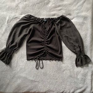 Off Shoulder Ruffle Hem Tie Front Top